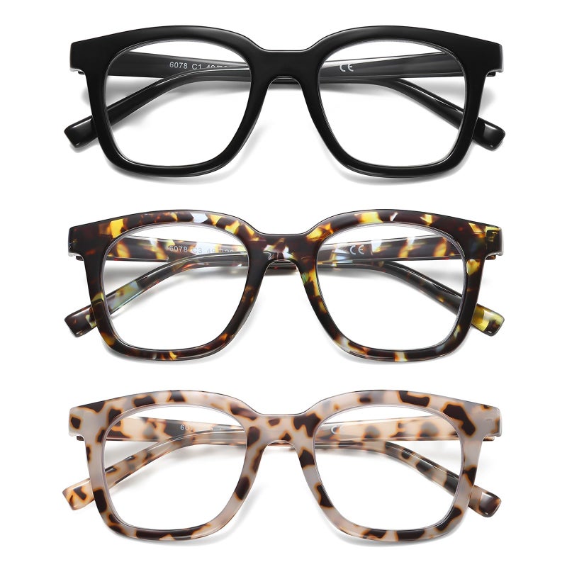 LKEYE Oversized Reading Glasses For Women Blue Light Blocking Square Computer Readers Stylish Ladies Unbreakable Large Frame Fashion Designer Cute Eyeglasses Blue Quartz Tortoise LK6078 125